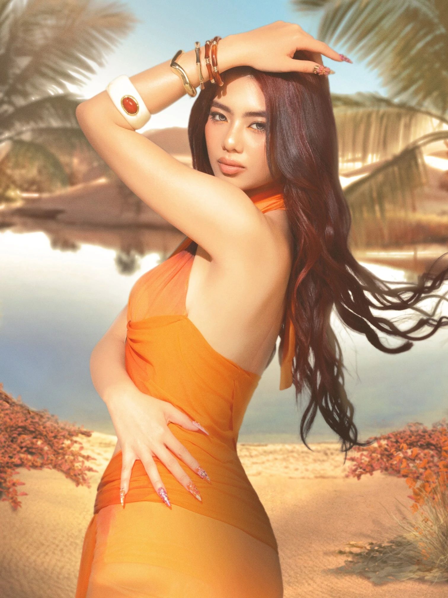 Mikha of BINI in a desert-themed promotional photo