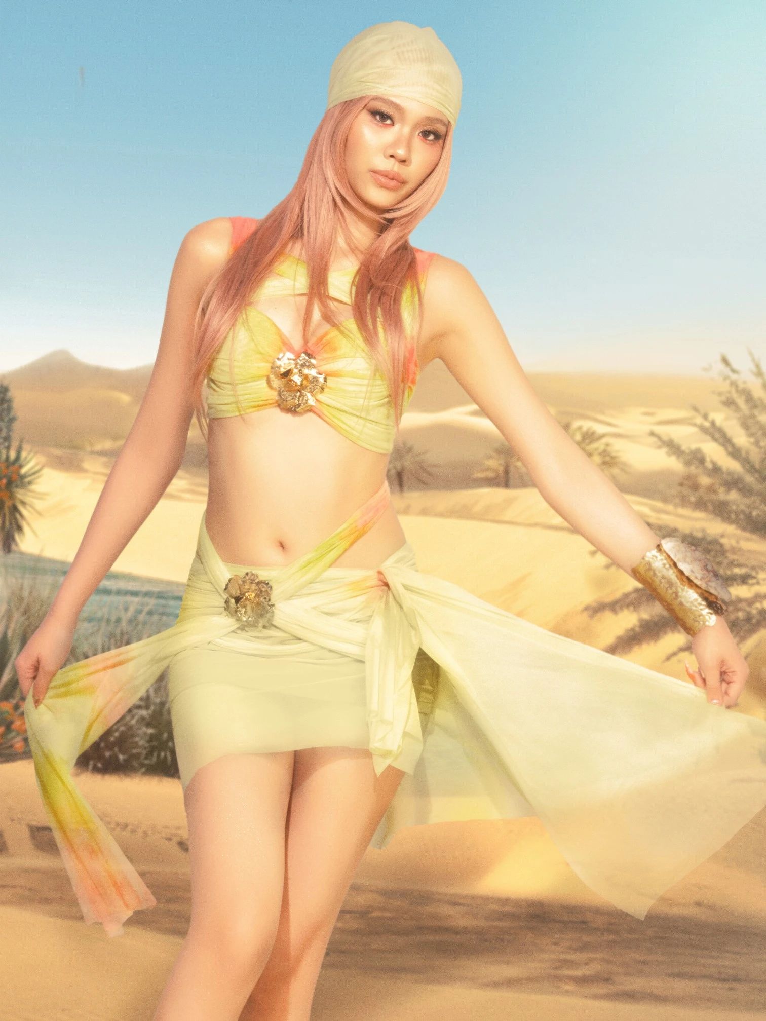 Stacey of BINI in a desert-themed promotional photo